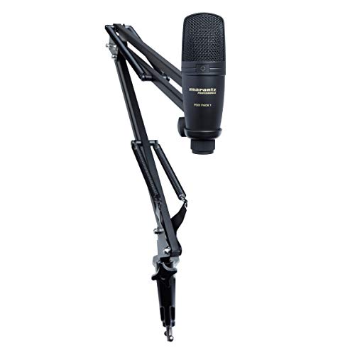 Marantz Professional Pod Pack 1 - Complete Podcasting Kit inclusief Professionele USB Condensator Studiomicrofoon met Ingebouwde Audio-Interface, Volledig Verstelbare Uitzendstandaard en USB-Kabel, zwart