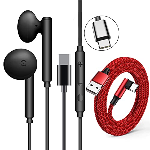 USB C hoofdtelefoon met kabel in-ear USB type C hoofdtelefoon met microfoon en volumeregelaar stereo bass oortelefoon headset USB C voor Huawei P40 P30 Pro P20 Samsung S21 S20 (hoofdtelefoon + USB C Link kabel 2M)