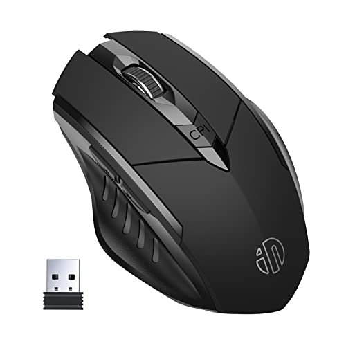 Oplaadbare en draadloze muis, Inphic ergonomische, stille en draadloze USB 2.4G muis voor laptop, pc, tablets Windows, Linux, 6 knoppen, 1600DPI, 3 aanpassingsniveaus, zwart