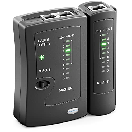 deleyCON Netwerkkabeltester RJ11 RJ12 RJ45 ISDN LAN Netwerkkabel Patchkabel Kabeltester Geleidertester - Zwart