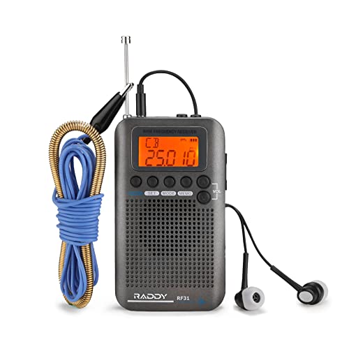 Raddy RF31 draagbare digitale radio FM/AM/VHF/SW/CB Air Band wereldontvanger, radio klein met oplaadbare batterij, alarm, externe antenne