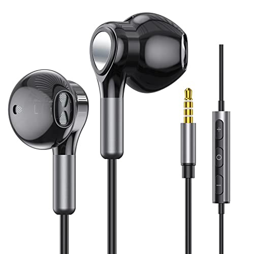 Hoofdtelefoon Bedraad, In-Ear Bedrade Oortelefoon Oordopjes, Half in Ear Hoofdtelefoon 3,5 mm Jack, Bedrade Hoofdtelefoon met Microfoon en Volumeregeling voor iPhone, Samsung, Android, iPad, MP3, De meeste 3,5 mm Audio Apparaten