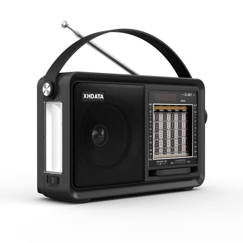 XHDATA D901 Portable Battery Radio Retro with Bluetooth Speaker/Flashlight SW FM AM Vintage Radio Supports TF Card AUX USB MP3 Player Black