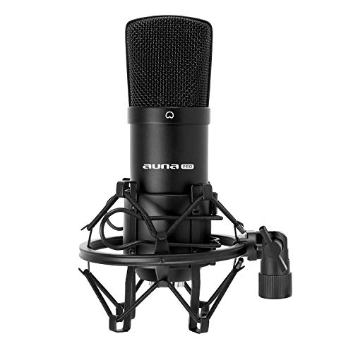 Auna CM001B studiomicrofoon cardioïde condensatormicrofoon (XLR, incl. Microfoonspin, windkap en beschermhoes) zwart
