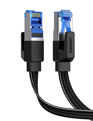 UGREEN Cat8 Ethernet Kabel Plat Gevlochten RJ45 Netwerkkabel Hoge Snelheid 40Gbps 2000MHz Lan Kabel Compatibel met Cat7 Cat6 Patchkabel voor PS5, PS4, Sky Box, WiFi Extender, Smart TV, Switch, Modem, Router. (5M)
