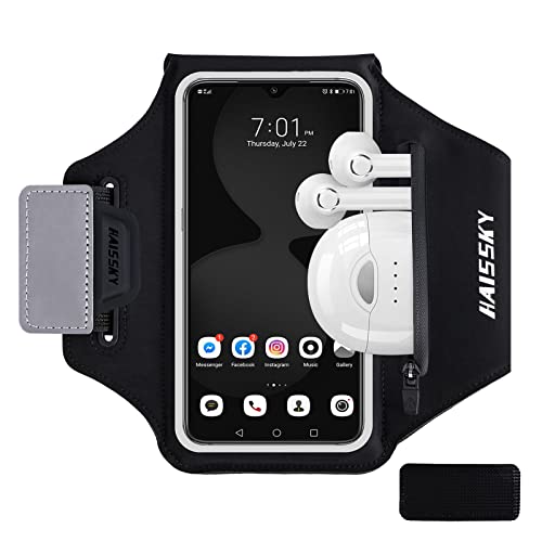 HAISSKY Sportarmband met hoofdtelefoontas, sportarmband, telefoonhoes, sport, voor iPhone 12 Pro/11/11 Pro/XR/XS/X/8 Plus/7 Plus/8/7/6s, Huawei P40/P30/Mate 20 Pro telefoonhoes looparmband