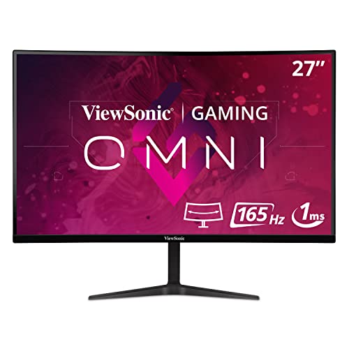 Viewsonic VX2718-2KPC MHD Gebogen Gaming Monitor (WQHD, Adaptive Sync, 1 ms, 165 Hz, HDMI, DP, lage ingangslag, luidspreker), zwart, PS5/Xbox console klaar