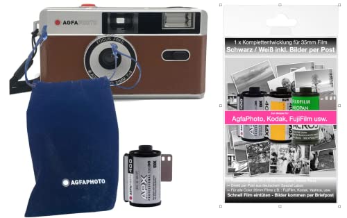 Agfa analoge 35 mm klein beeld film foto camera bruin + zwart/wit foto's film + batterij + volledige ontwikkeling film + afbeeldingen