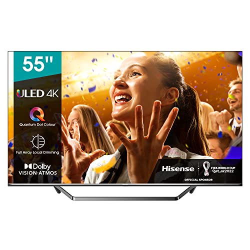Hisense 55U7QF QLED 139 cm (55 inch) televisie (4K ULED HDR Smart TV, HDR 10+, Dolby Vision & Atmos, Full Array Local Dimming, WCG, USB-opname, Ultra Slim Design, middenvoet)