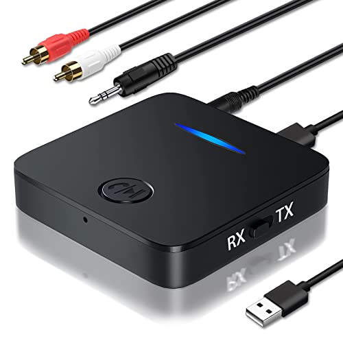 Bluetooth 5.0 Ontvanger Zender, AMANKA 2 in 1 Mini Wireless Audio Bluetooth Hi-Fi Adapter met 3,5 mm Audio-uitgang, RCA Audio Adapter voor TV PC Tablet Telefoon Home Cinema