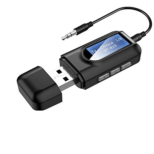 Adapter Bluetooth 5.0 zender met LCD-display, ontvanger en zender 3-in-1, draadloos, dubbele jackaansluiting 3,5 mm, lage latentie, mini-ontvanger voor auto/TV/PC/audiosysteem