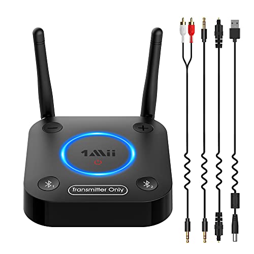 1Mii Bluetooth Transmitter TV, groot bereik, Bluetooth audio-zender met dubbele antenne, aptX Low Latency & HD, AUX/RCA/optisch/coaxiale audio-inputs