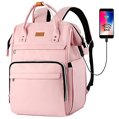 Rugzak voor meisjes, School rugzak met RFID-tas, laptop rugzak voor 15.6 inch laptop, waterdicht en anti-diefstal, Rugzak voor dames (Roze)