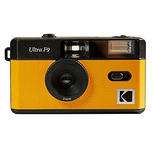 Kodak Ultra F9 35mm filmcamera - retrostijl, zonder scherpstelling, herbruikbaar, geactiveerde flitser, gemakkelijk te gebruiken (Kodak geel)