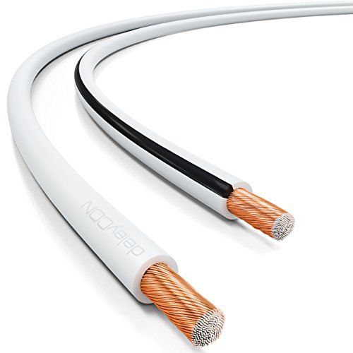 deleyCON 25m Luidsprekerkabel 2x 2,5mm² Boxkabel CCA Kopergecoat Aluminium 2x50x0,25mm Draad Polariteitsmarkering - Wit