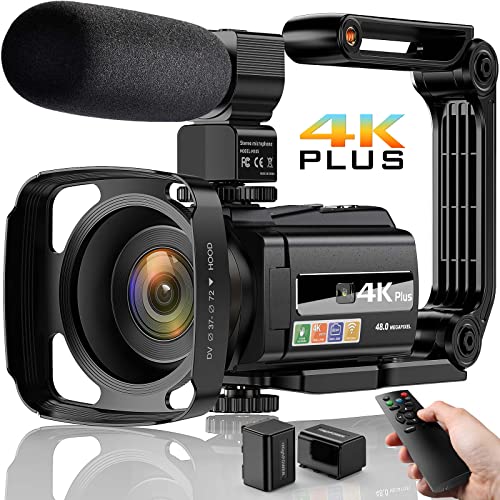 4K Video Camera Camcorder Ultra HD 48MP WiFi IR Nachtzicht Vlogging Camera voor YouTube, 16X Digitale Zoom 3' IPS 270°Draaibare Touch Screen Camera Recorder met Microfoon, Afstandsbediening, Zonnekap