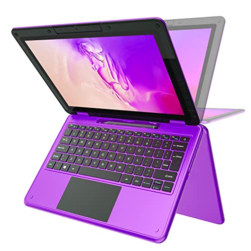 AWOW Touchscreen-laptop met stylus, 2 in 1 11,6 inch FHD blauw (paars) Intel 4 Core Celeron N4120 processor Windows 10 OS 6 GB RAM 256 GB M.2 SSD-geheugen kinderlaptop