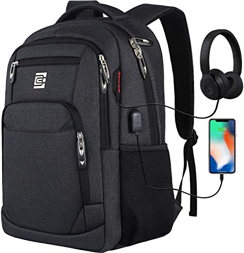 Laptop Rugzak met USB-oplaadaansluiting, voor heren en dames, voor werk en school, schoolrugzak voor jongens en tieners, met laptopvak en anti-diefstaltas (15,6 Inch, Zwart)