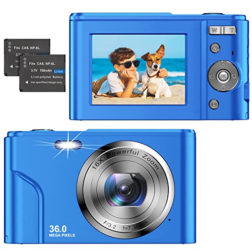 Digitale camera, 1080p HD-camera, digitaal, 2,4 inch LCD compacte camera, oplaadbare fotocamera, 16x digitale zoom, studenten voor volwassenen, senioren, kinderen (blauw)